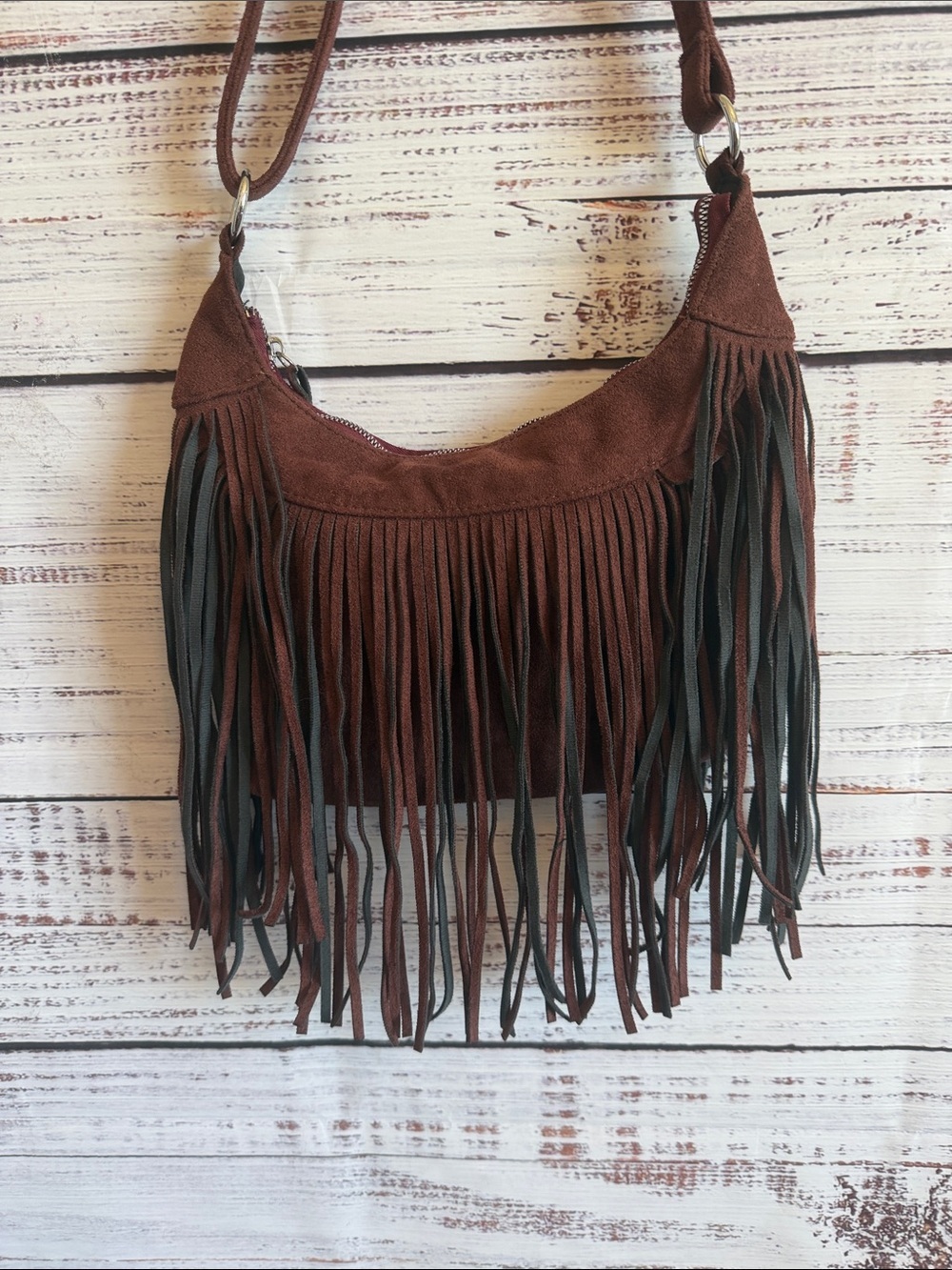 BOHEMIAN BOHO WESTERN FRNGE FAUX SUEDE ADJUSTABLE STRAP CROSSBODY BAG PURSE - Picture 4 of 8